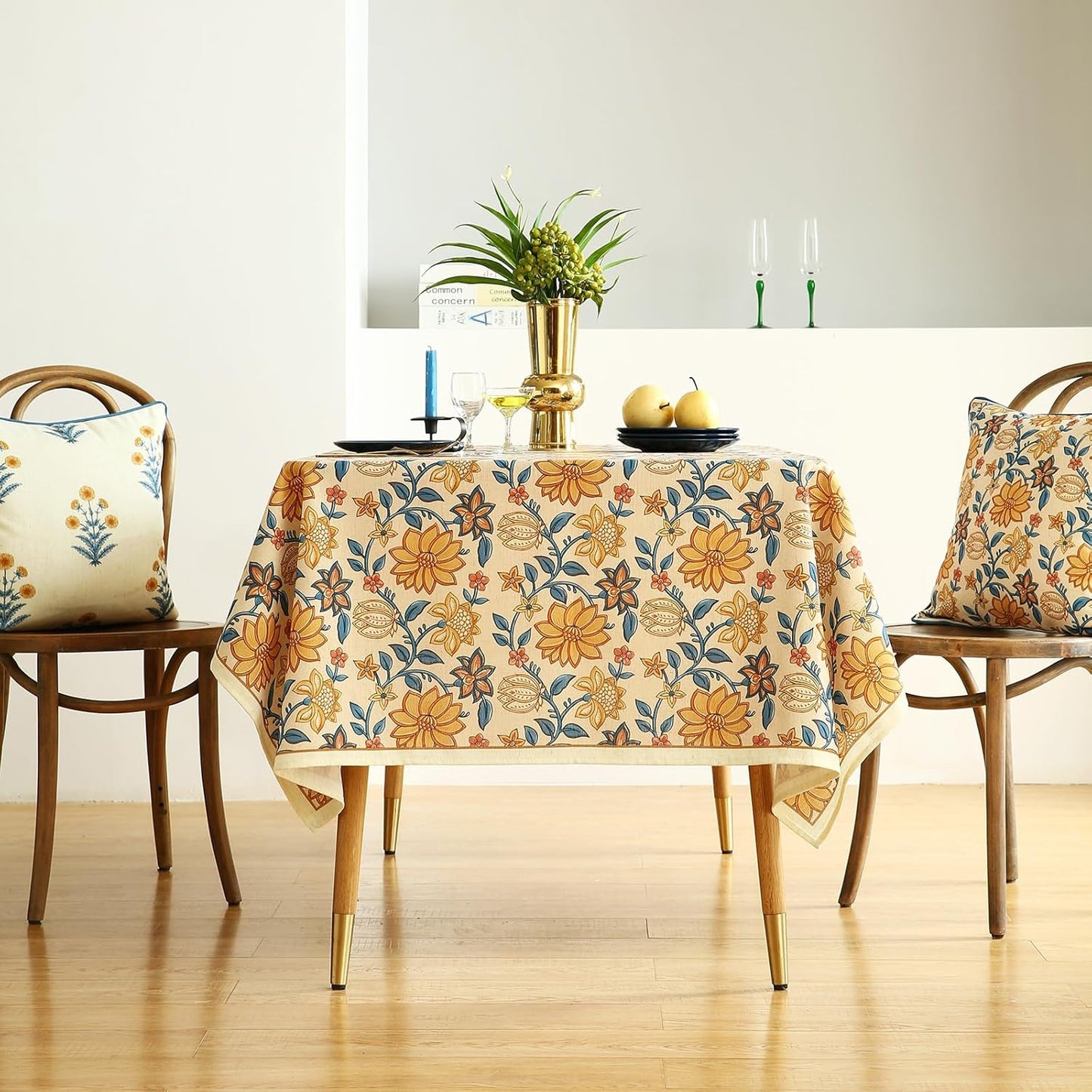 ISAENNE Designer Bohemian Floral Long Rectangle Table Cloth,Linen Colorful Tablecloth,Wrinkle Resistant Decor Tablecloths for Dining Thanksgiving Kitchen Party Christmas,63"*102"-Estevan B