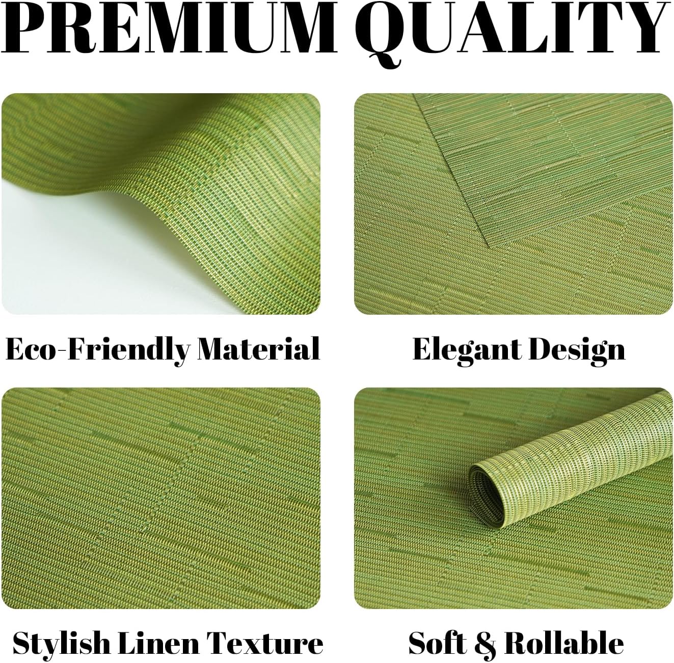 Placemats Set of 12 Vinyl/Plastic Woven Place Mats for Kitchen Table Indoor/Outdoor Washable Placemat Wipeable Dining Table Mats (Oliver Green,12)