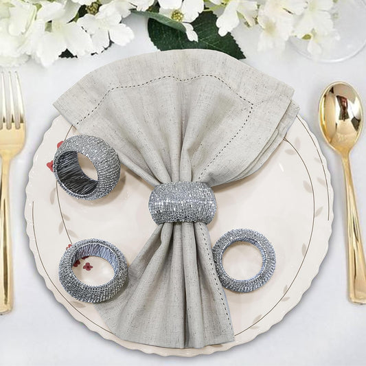 Lightnpro Beaded Napkin Ring Set of 12 - Elegant Decorative Napkin Holder for Dining Table Decor, Weddings, Banquets, Birthday Parties, Thanksgiving, Special Occasion, Holiday & Everyday Use - Silver