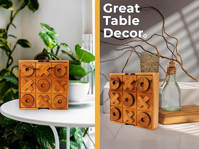BSIRI Wooden Tic Tac Toe Game - Brain Teaser Puzzles for Adults Games and Unique Gifts, Coffee Table Decor Living Room Decor Modern Wood Decor (5.5 Inch)