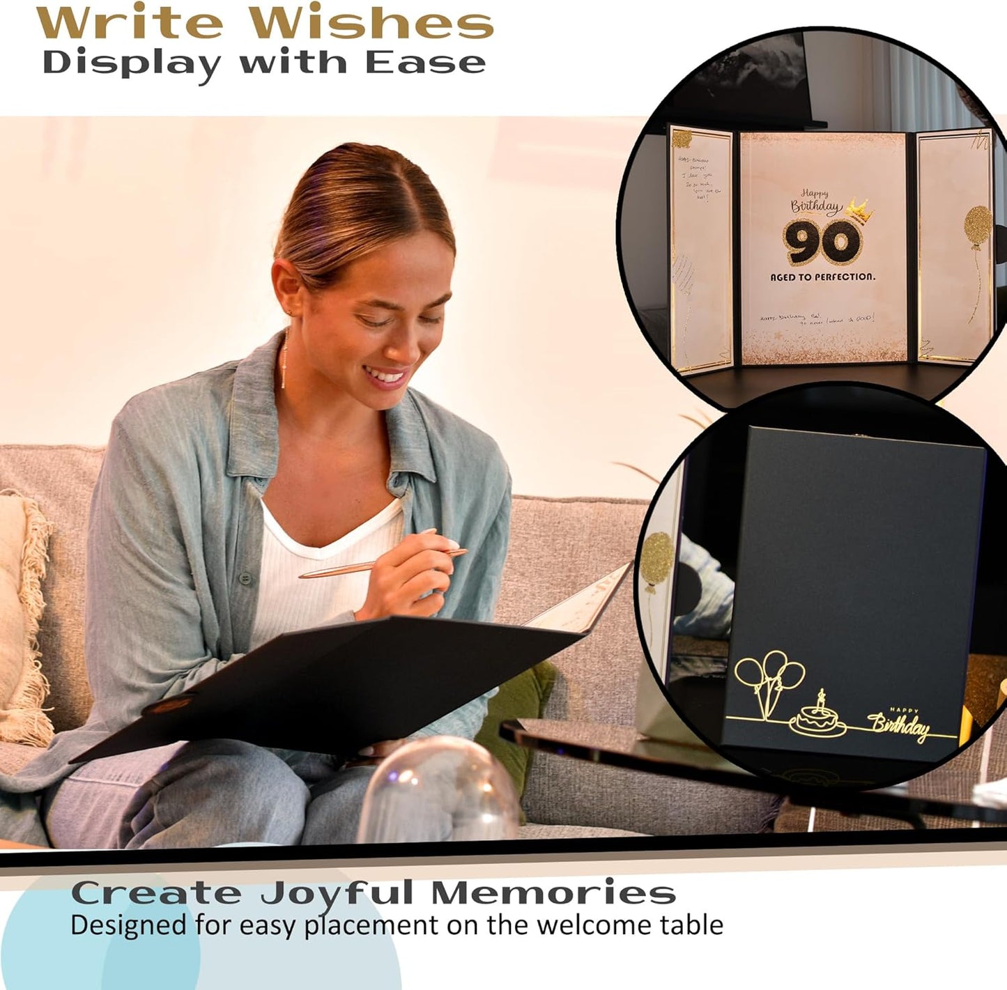90th Birthday Guest Book Black Gold Party Decorations for Men 12"x18" - 90 Years Guest Book Sign in Poster Card - Ninety Party Keepsake Gift - Aged to Perfection - Pen Not Included