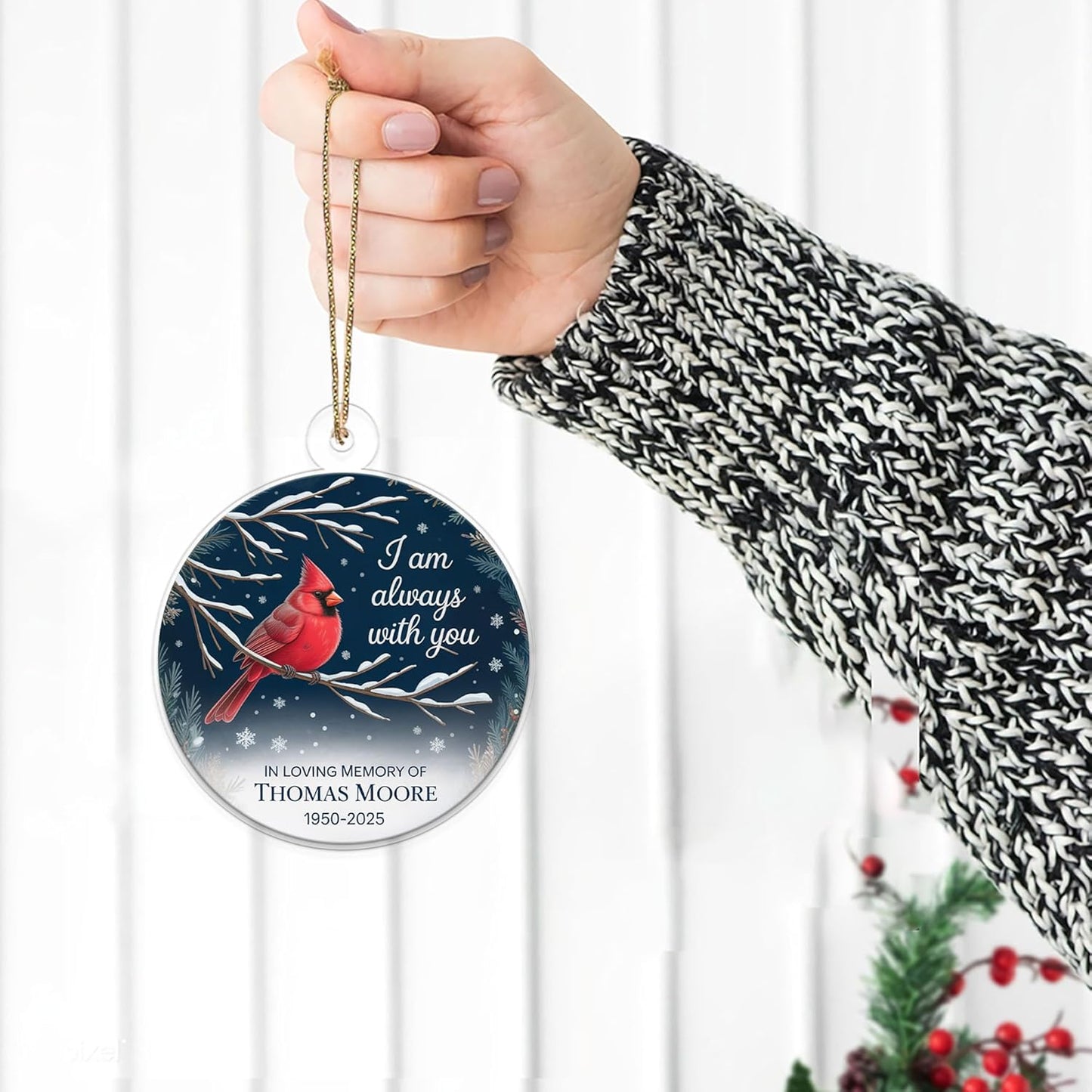 Custom Memorial In Loving Memory Christmas Ornament, Cardinal Memorial Christmas Ornament, Personalized Sympathy Gift, Holiday Tree Ornament Acrylic Ornament – Personalized