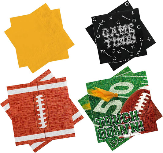 96-Pack Football Party Supplies - 48 Luncheon & 48 Cocktail Napkins | 3-Ply, Disposable, for Tailgate & Birthday Decorations