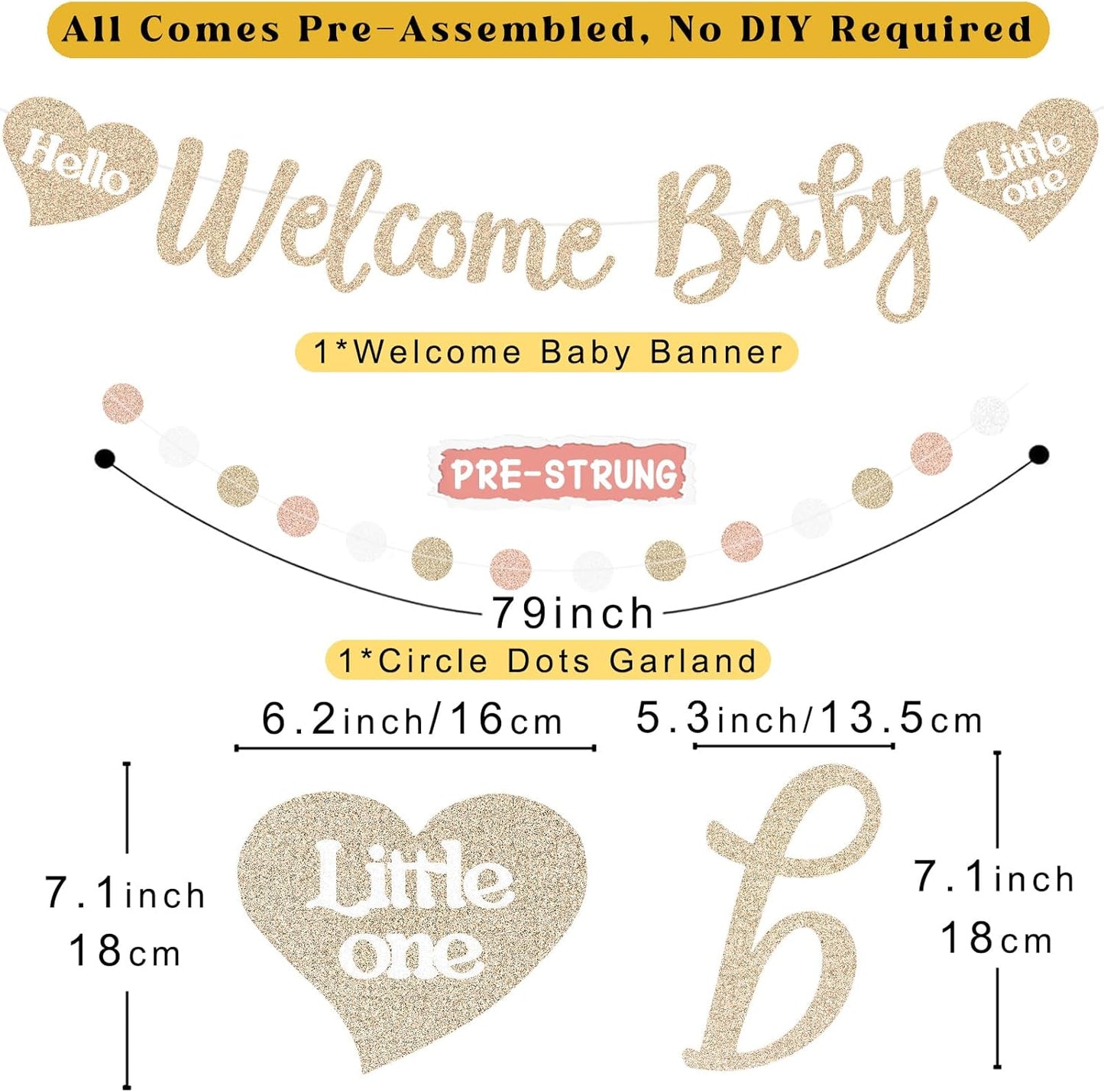 Boho Baby Shower Decorations for Girl, Pre-Strung Welcome Baby Banner with Honeycomb Balls, Paper Flowers, Lanterns, Fans, Hanging Swirls, Circle Dots Garland for Girl Baby Shower Decorations 24pcs