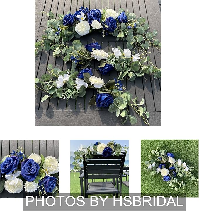 Wedding Arch Flowers,3Pcs Set White Rose Decorative Floral Swags, Artificial Greenery Eucalyptus Leaves Flower For Sheer Drapes, Wedding Chair, Arbor, Wedding Ceremony and Reception Arrangement