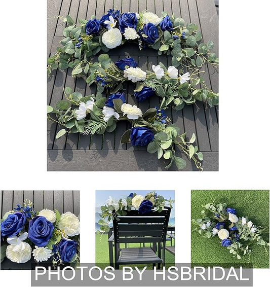 Wedding Arch Flowers,3Pcs Set White Rose Decorative Floral Swags, Artificial Greenery Eucalyptus Leaves Flower For Sheer Drapes, Wedding Chair, Arbor, Wedding Ceremony and Reception Arrangement