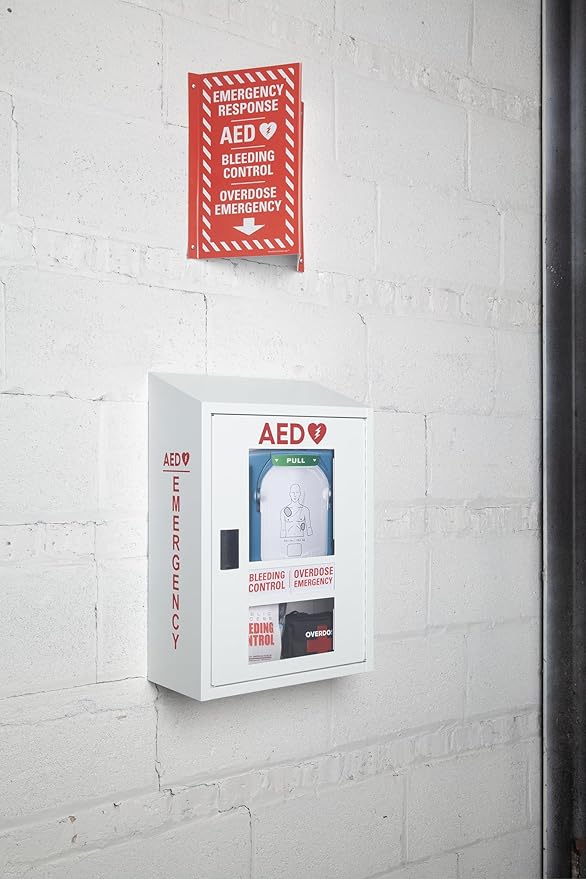 Automated External Defibrillator AED Cabinet with First Aid Kit Compartment | Wall Mount Compatible AED & First Aid Storage, Non-Alarmed, Steel | Home, School, Business, Gym | AED Not Included