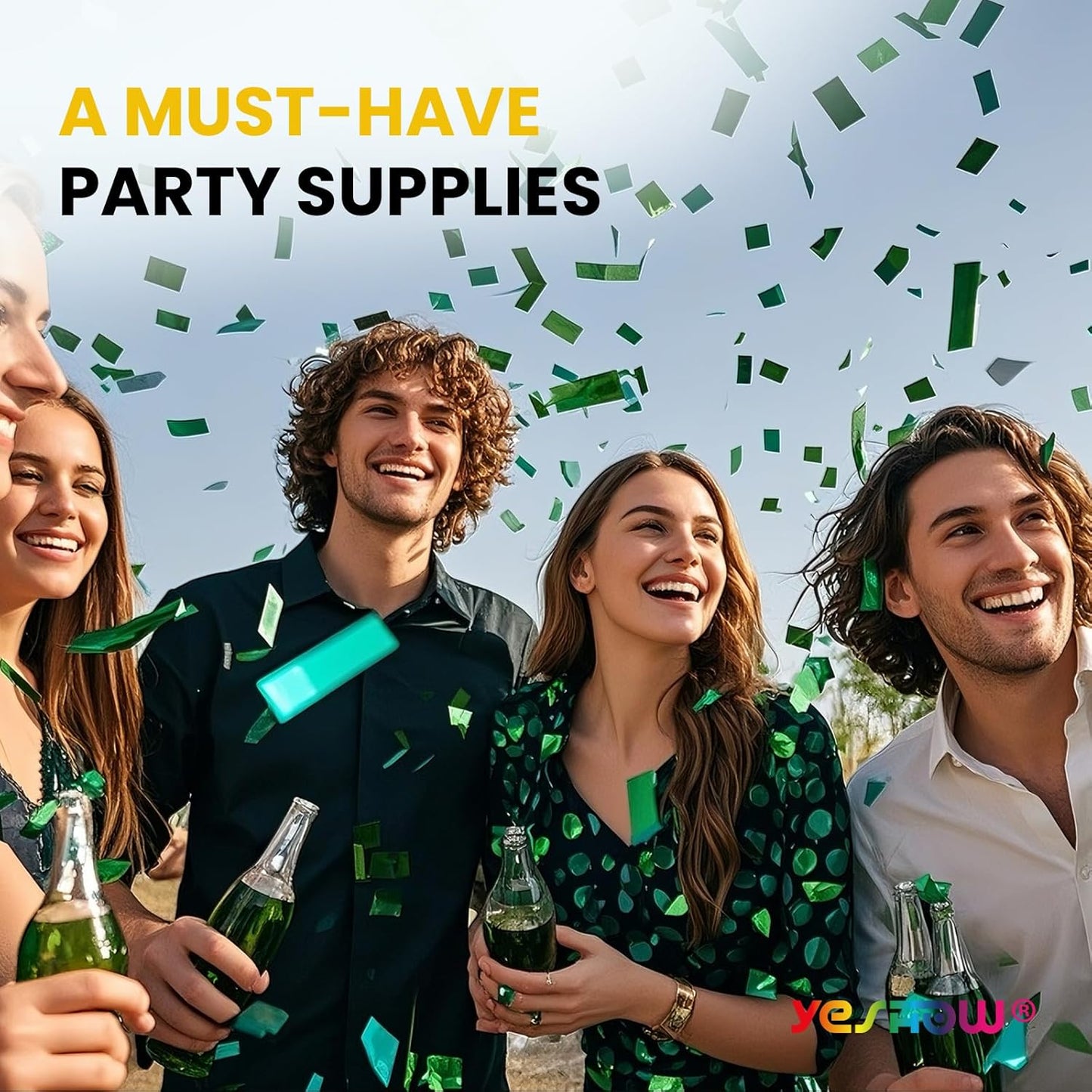 Confetti Cannon Poppers Green, 6PACK YESHOW Green Mylar Confetti Shooter for Graduation, Birthday Party, Nature Party Christmas Eve and New Year Celebration