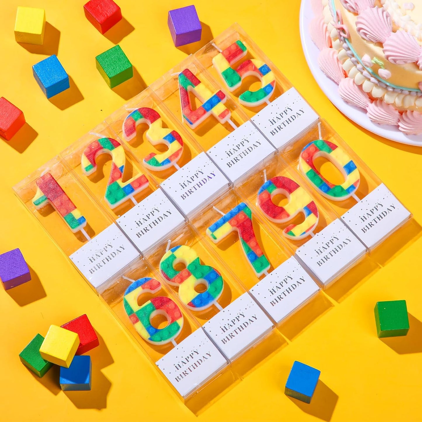 Building Block Number 0-9 Birthday Cake Candle Numeral Birthday Sparkler Candles for Building Block Cake Topper for Party Decorations Supplies(Number 7)