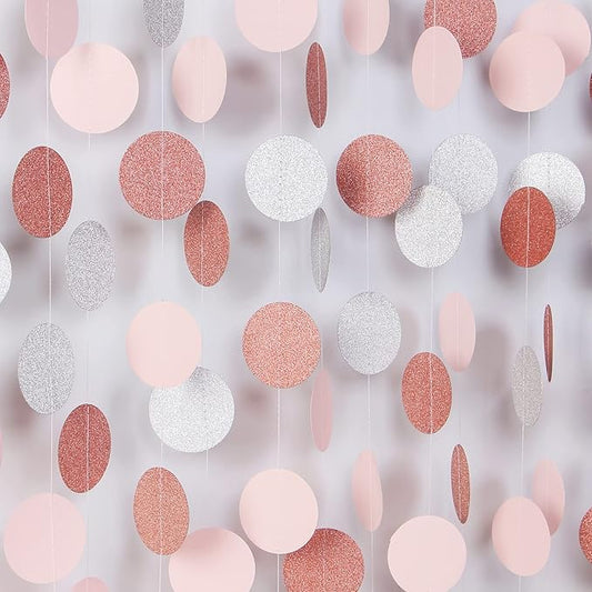 Rose-Gold Pink Silver Party Decorations - 52Ft Paper Streamer Women Girls Happy Birthday Decoration Baby Bridal Shower Garland Bachelorette Banner Engagement Brunch Mothers Day Decor