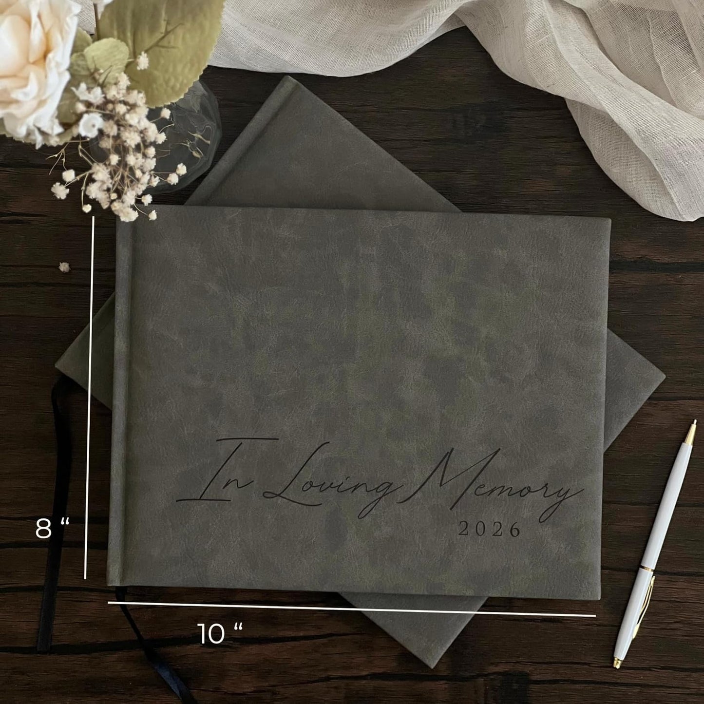 Funeral Guest Book for 2026 Celebration Of Life Memorial Service - Leather Memory Book for Funeral Guests to Sign In with Condolence Memory Table Sign & Back Pocket - Gray Guestbook