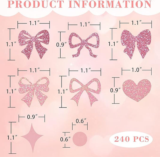 240 Pcs Pink Bow Confetti, Bow Theme Glitter Table Scatter for Coquette Baby Shower and Birthday Party Decoration (Pink)