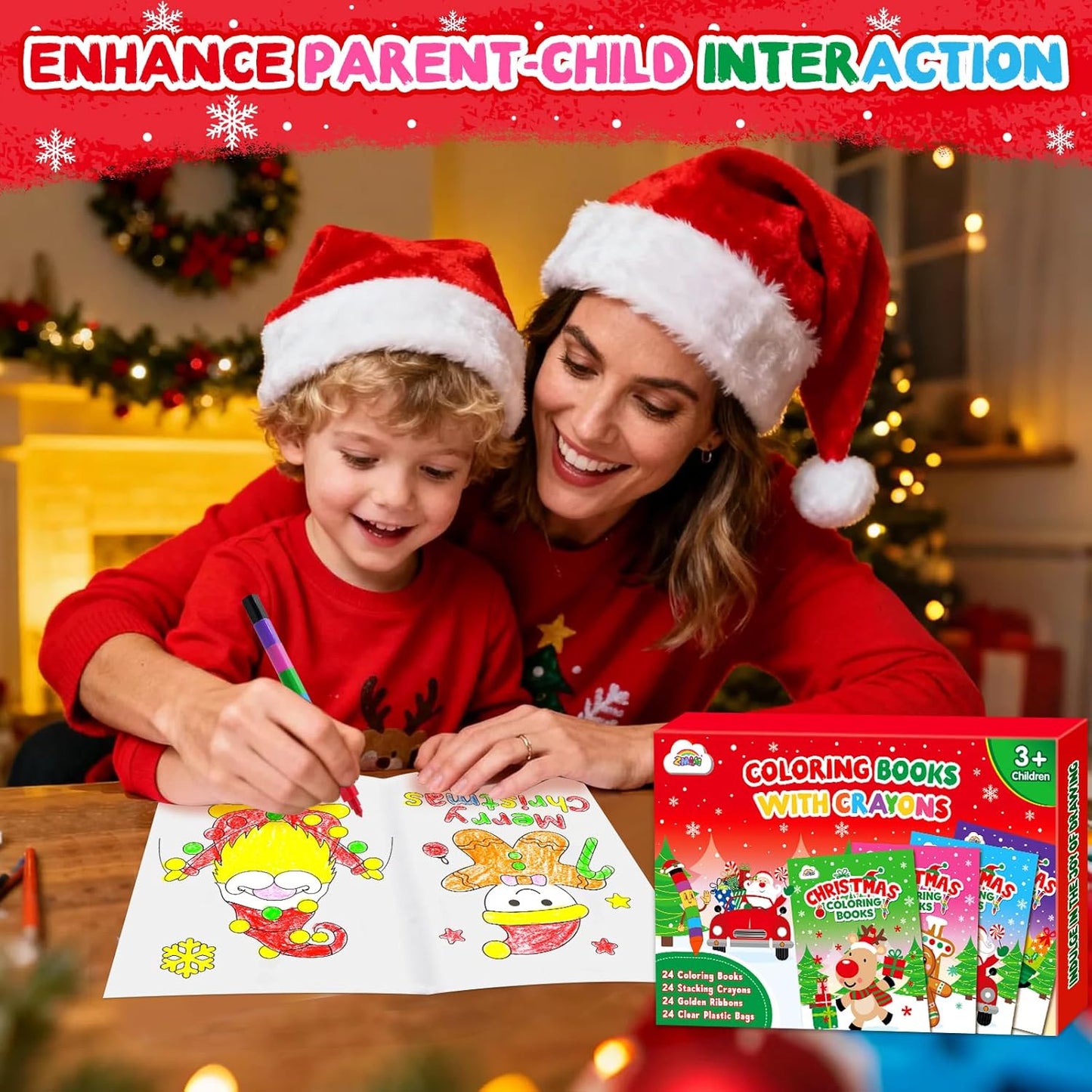 ZMLM 24 Coloring Books for Kids Party Favors: Bulk 24 Crayons Mini Coloring Books for Kids Ages 4-8 Birthday Goodie Bags Stuffers Toddlers Return Gifts Classroom Prizes Teacher Crafts (Christmas)
