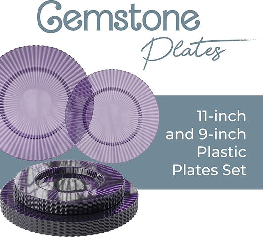 Exquisite 80 Piece Plastic Disposable Plates Set For 40 Guests I 40 X 9 Inch & 40 X 11 Inch Disposable Plastic Plates | Color: Purple | Great for Weddings Parties And Formal Occasions