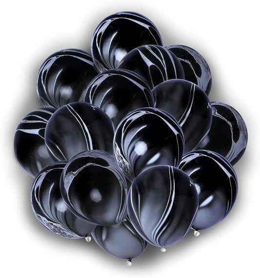 Black Marble Balloons 12 Inch Agate Latex 50PCS for Birthday Party, Christmas, Wedding, Halloween Decorations - Black and White Tie Dye for Festival Photobooth