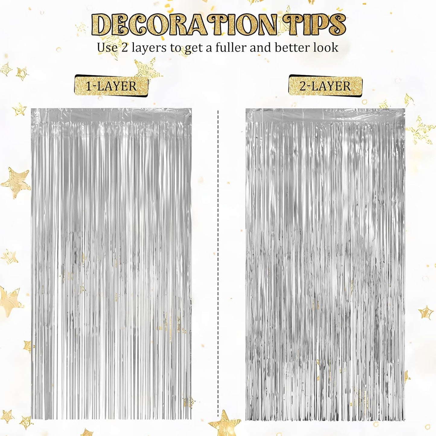 LOLStar 10 Pack Silver Party Decorations 3.3x6.6 ft Silver Foil Fringe Curtains Tinsel Backdrop Photo Booth Prop Streamer for Engagement Wedding, Birthday, Bridal Shower Disco Bachelorette Party Decor