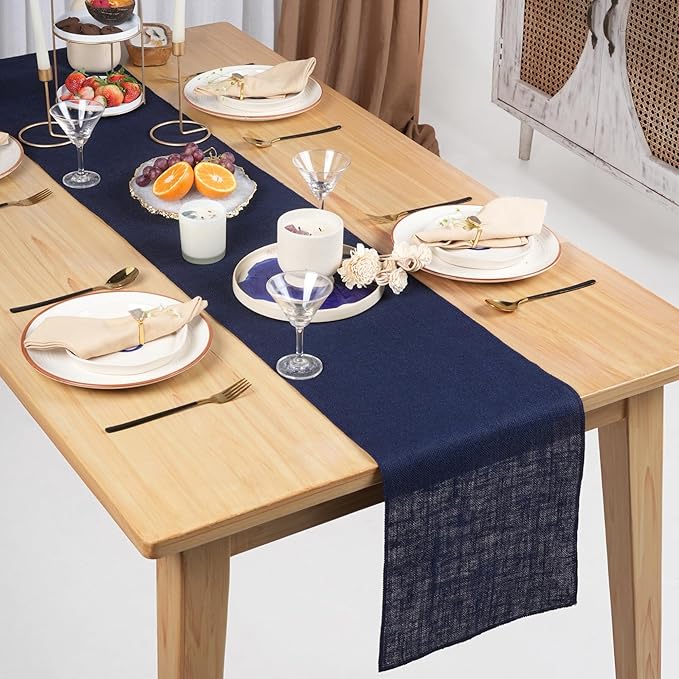 RAJRANG Jute Table Runner Long Burlap Roll Fabric for Party Dining Room Kitchen Wedding Fall Decoration (Blue Depths, L-108 X W-12)