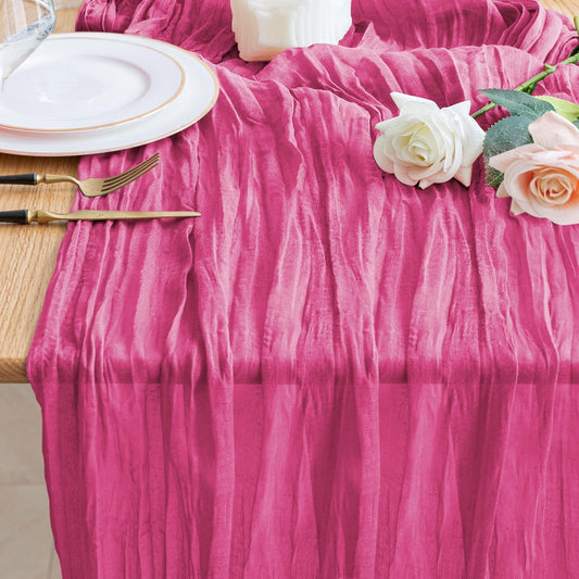Wokceer Cheesecloth Table Runner 10FT Deep Pink Boho Gauze Fall Thanksgiving Cheese Cloth Table Runner for Party Long Rustic Sheer Table Runners for Baby Bridal Shower Wedding Easter Table