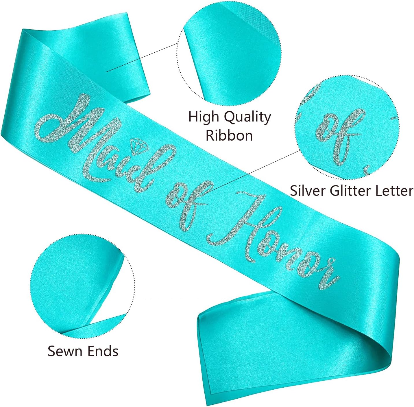 Maid of Honor Sash, Blue Sash with Silver Glitter Letter Bachelorette Party Sash for Bridal Shower Wedding Party Accessories Supplies Engagement Gifts
