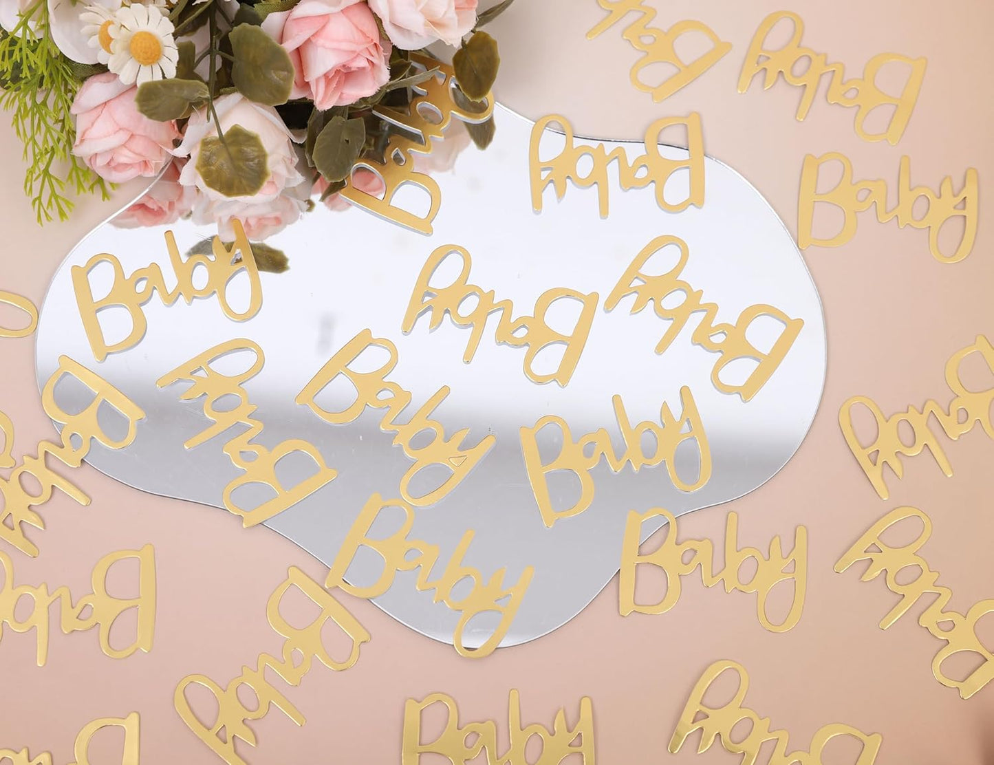 200pcs Baby Shower Confetti- Confetti Party Table Scatter, New Mum Confetti, Gold Foiled Confetti Double, Baby Sprinkle, Gender Reveal Party Supplies, Baby Confetti for Baby Shower