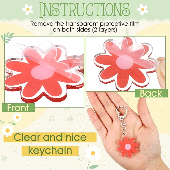 Kenning 50 Pcs Flower Keychain Daisy Party Gifts Cute Handbag Key Chain Floral Charm for Mom Mother's Day Handbag Bag Earphone Case Decoration Purse Accessories(Groovy)