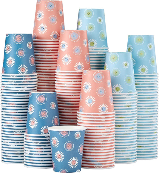 SIUQ [600 Pack 5 oz Paper Cups, Disposable Bathroom Cups, Small Mouthwash Cups, Hot/Cold Beverage Drinking Mini Cup for Party, Picnic, BBQ, Travel (Daisy)