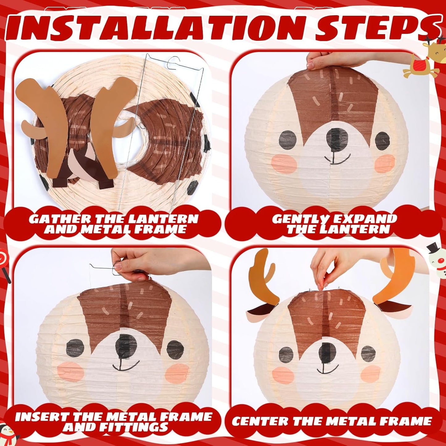 Bencailor 12 Pcs Christmas Hanging Paper Lanterns Set Decorative Christmas Party Lanterns Round Hanging Lamps for Xmas Home Decoration Supplies Props Holiday Decor (Elk,12 Inch, 10 Inch, 6 Inch)