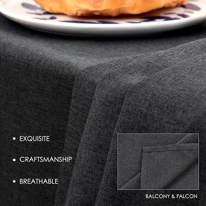 BALCONY & FALCON Table Cloth for 6 Foot Rectangle Tables – Waterproof, Wrinkle-Free Farmhouse Tablecloth for Dining, Kitchen, Wedding, Baby Shower & Holiday Gatherings (Dark Gray, 57" x 118")