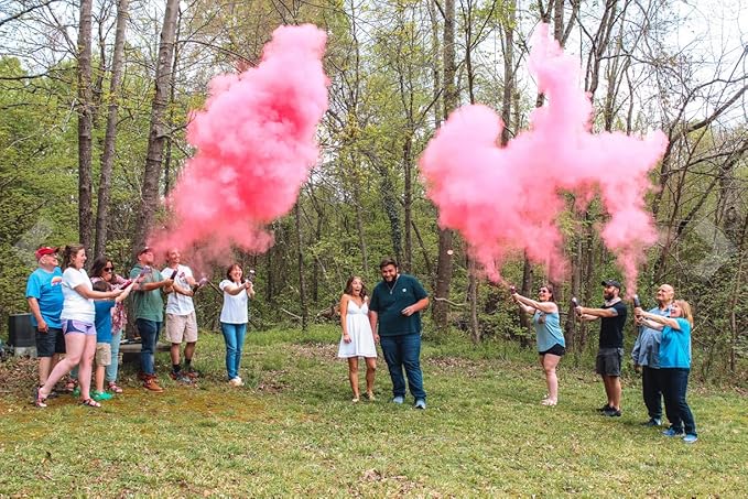 Adventure Awaits! - BABY GENDER REVEAL - 4-Pack Hand Held Air Filled Party Popper - 3 options: 4 Blue or 4 Pink or 2 Red/2 Blue - Check our store for other Color Run Festival colors! (4 Baby Blue)