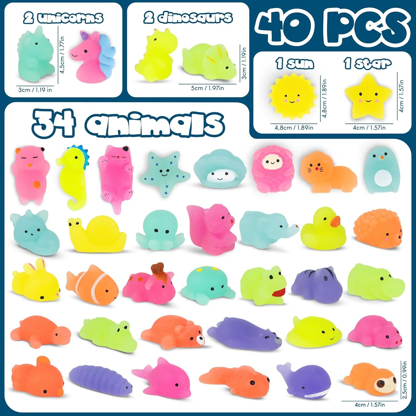 BONNYCO Mochi Squishy Toys Bulk for Kids Party Favors Pack 40. Goodie Bags Stuffers for Kids with Glow in The Dark, Return Gifts Birthday Party. Squishy Fidget Toys, Pinata Stuffers Birthday Kawaii