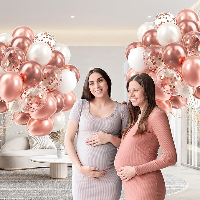 60pcs Rose Gold Balloons 12inch with Pearl White Rose Gold Confetti Balloons for Engagement Bridal Shower Wedding Birthday Party Decorations