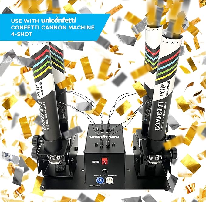 Electric Confetti Cannon Cartridges, 12pcs. - 16" Gold & Silver Confetti Poppers for Weddings, Parties, Events | Requires 2-shot/4-shot Machine to Activate