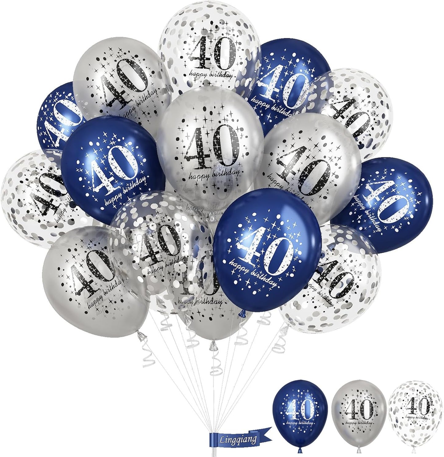 40th Birthday Decoration Men, Pack of 15 Happy 40th Birthday Balloons Latex Helium Navy Blue Silver Confetti Balloons for Him Age 40 Years Old 40th Birthday Party Decorations Celebration Supplies