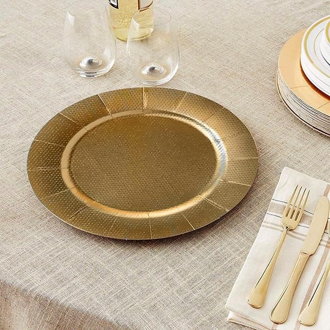 Silver Spoons Gold with Glitz Design Charger Disposable Paper Plates - 13" (Pack of 10) - Perfect for Weddings, Parties & Special Occasions