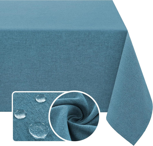 H.VERSAILTEX Linen Textured Tablecloth 54 x 54 Waterproof Decorative Table Cloth Spill-Proof Linen Look Cover for Party Table Extra Soft and Thick Fabric Wrinkle Free, Heather Storm Blue