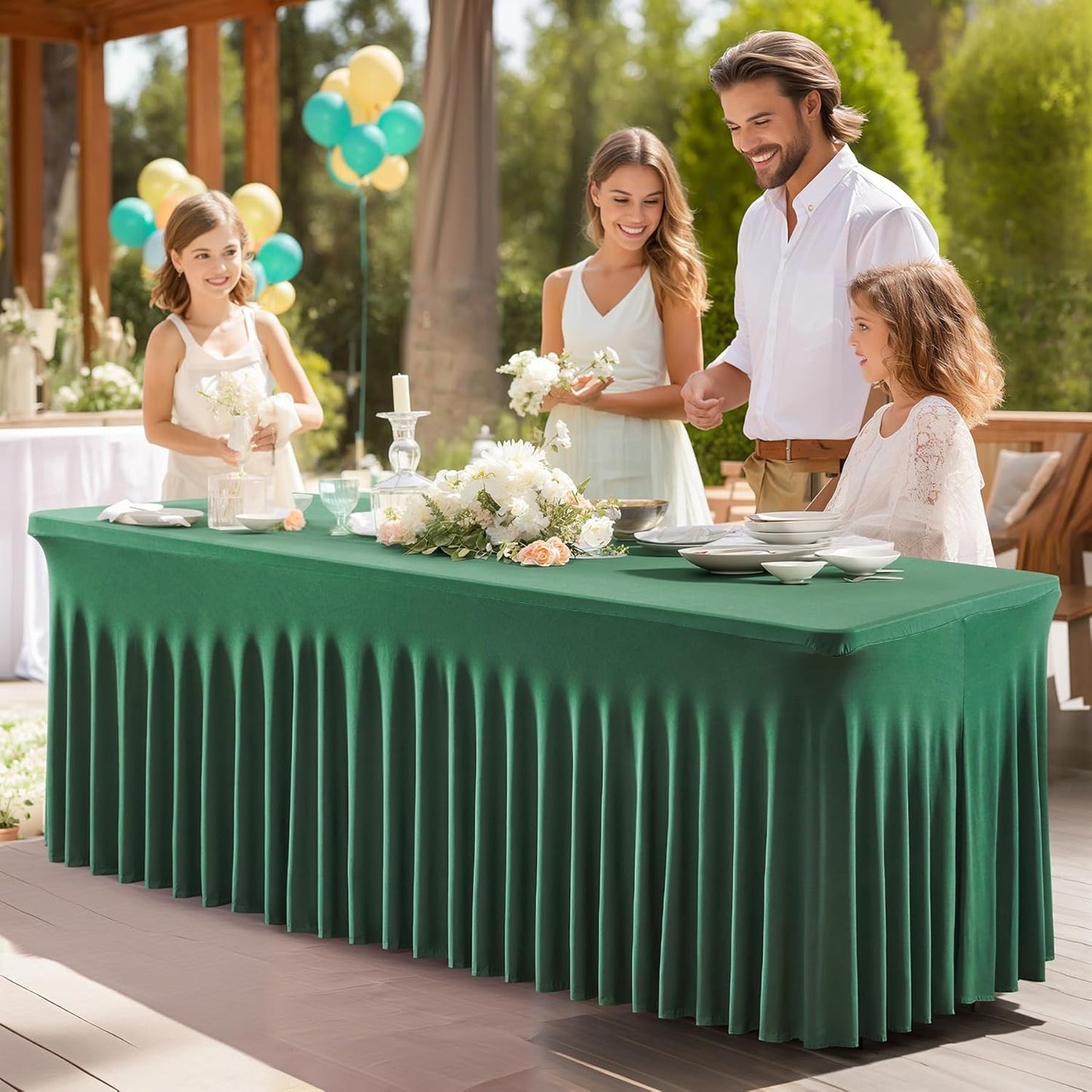 PARTISKY Hunter Green Spandex Tablecloth for 6ft Rectangle Tables, Stretchable Table Cover Skirt for Folding Tables Weddings Parties Banquets Events Trade Shows and Dessert Table, 72"x30"(Rectangular)