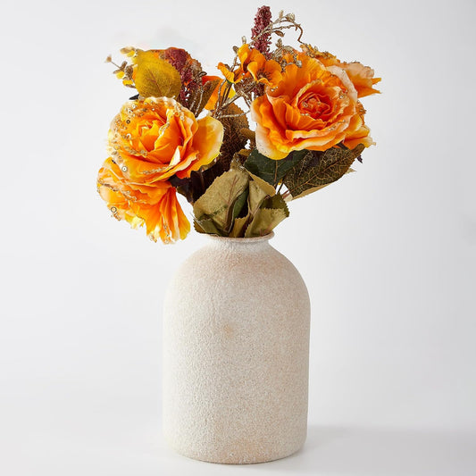 Beige Vases for Home Decor Large Beige Metal Flower Vases for Table Centerpieces Living Room, Wabi Sabi Decor Modern Minimalist Table Decor