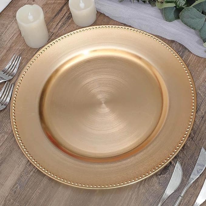 Efavormart 6 pcs 13" Gold Beaded Round Charger Plates for Tabletop Decor Holiday Wedding Catering Event Decoration