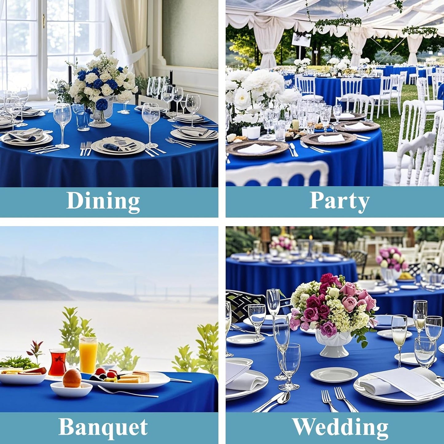 VidaFete Tablecloth 6 Pack 120inch Round Table Cloth Polyester, Stain Wrinkle Resistant Polyester Dining Table Cover for Kitchen Dinning Party Wedding Round Tabletop Buffet Decoration(Royal Blue)