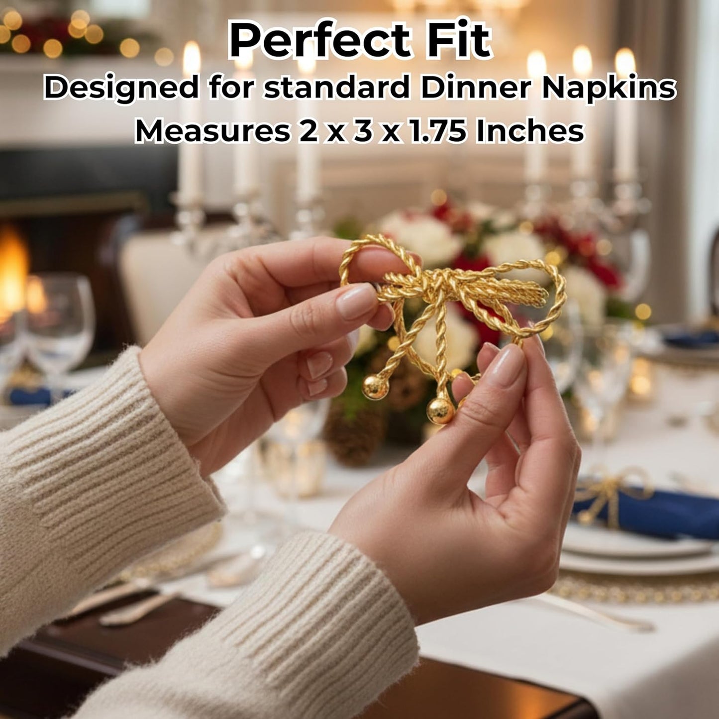 Napkin Rings Set of 12, Holiday Napkin Holders, Metal Napkin Rings for Safari Theme Table Décor Handmade for Holiday, Weddings, Receptions, Banquets, Events, Bow Shape, Gold - ALPHA Living HOME