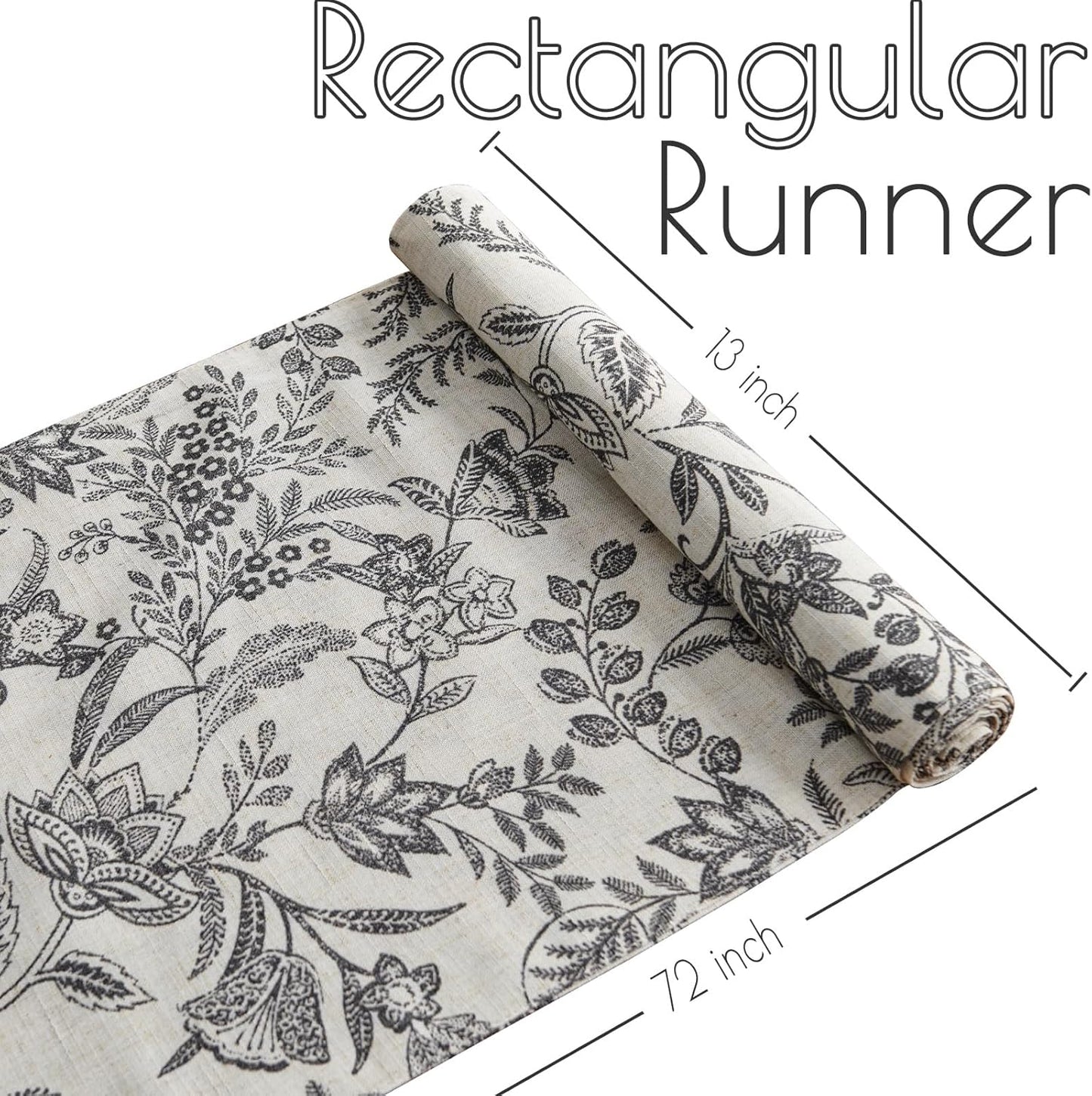jinchan Spring Table Runner Linen Farmhouse Table Cloth Black Floral Decorative 72 Inch Botanic Printed Burlap Handcrafted Flax Coffee Table Decor 1 Panel Black on Beige