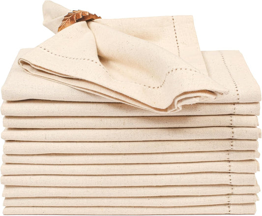 Lightnpro Flax Linen Napkins Set of 12, Hemstitched Dinner Cloth Napkins, Washable and Reusable for Dining, Parties, Weddings, Holiday & Everyday Use – 18x18 Inch Natural Color