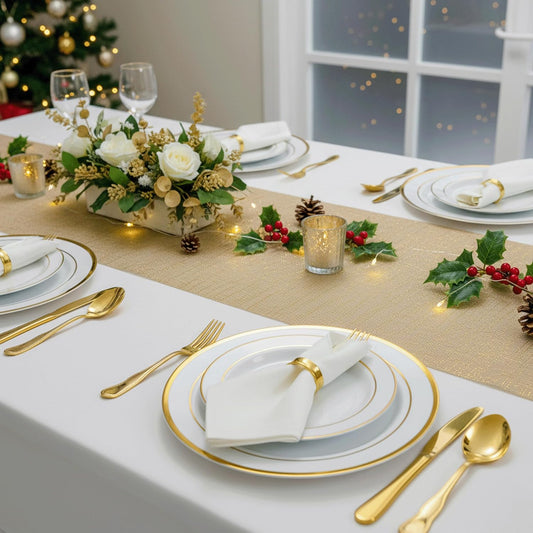 PapaKit Sparkle Metallic Gold Stripes Faux Burlap No-Iron Table Runner 13.5" x 108" for Holidays, Wedding Decoration, Parties and Everyday Décor