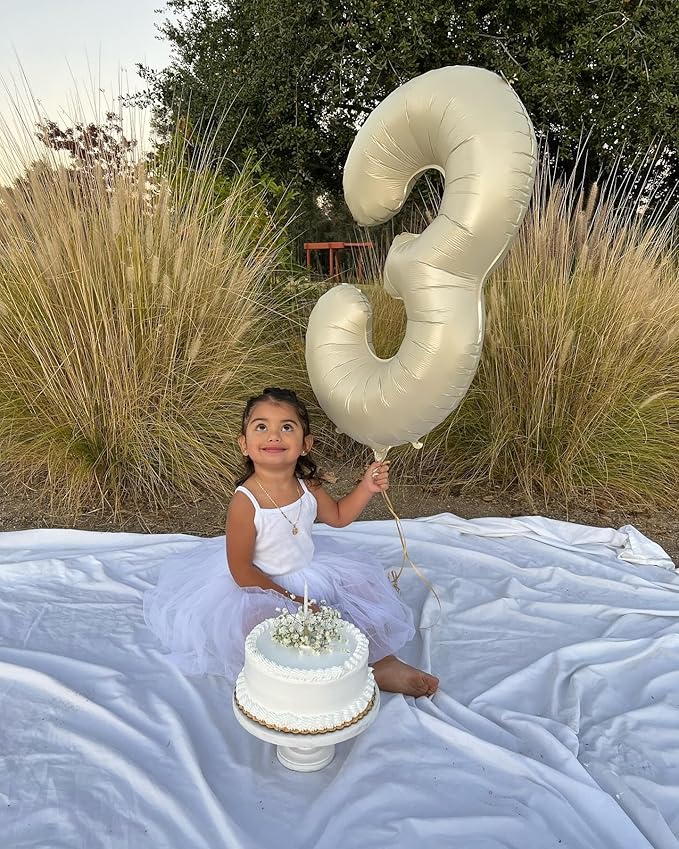 Cream 3 Balloon, Cream Number Balloons 40 Inch, 3rd Birthday Decorations for Kids Girls Boys, Men Women Party Supplies for Party Decorations, Number 3 Balloon