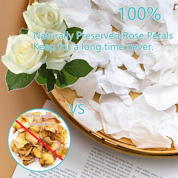 Fortunate Flowers Real White Rose Petals for Flower Girl Basket, 35g/1.2oz Preserved Freeze Real Forever Rose Petals White Flower Petals for Wedding Decor, Proposal, Confetti, Craft