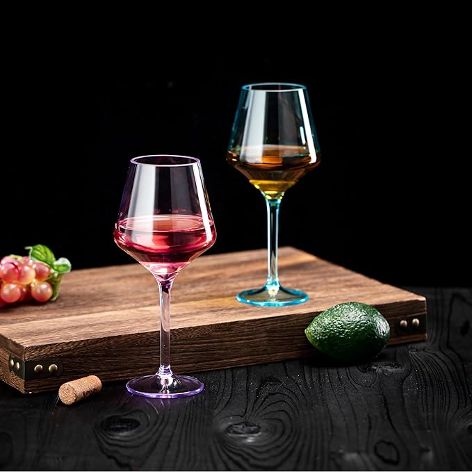 16-ounce Plastic Stem Wine Glasses, All Purpose Arcylic Glasses, set of 6 Multicolor Reusable Shatter-resistant Dishwasher Safe