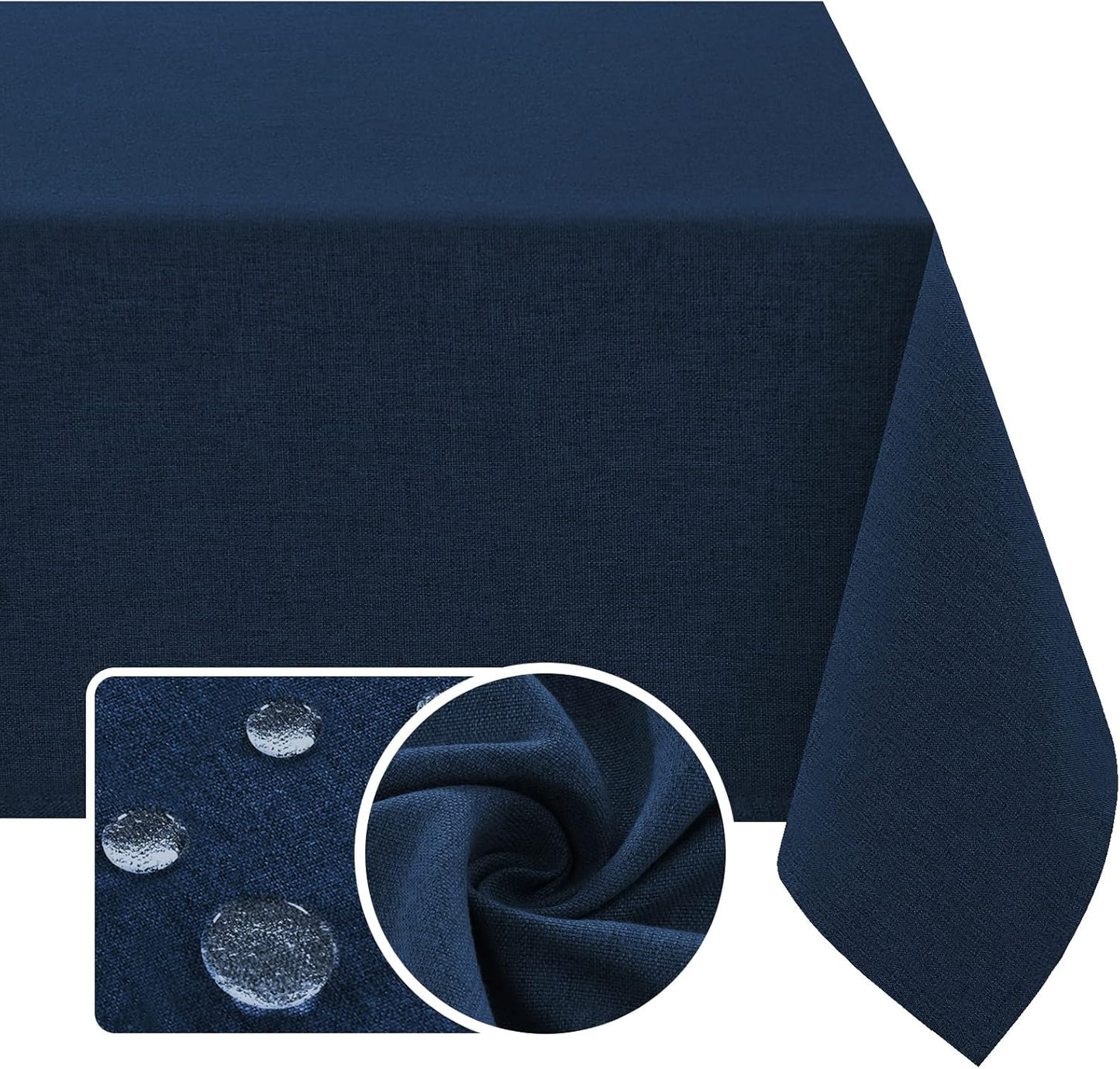 H.VERSAILTEX Linen Textured Tablecloth 60 x 84 Waterproof Decorative Table Cloth Spill-Proof Linen Look Cover for Party Table Extra Soft and Thick Fabric Wrinkle Free, Heather Navy