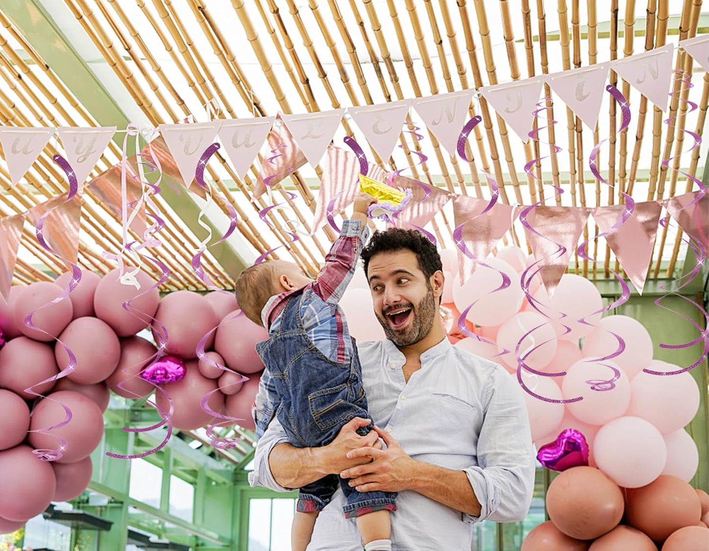 30 pcs Pink Hanging Swirls Decorations Swirl Party Decorations Plastic Party Streamer for Ceiling, 26"