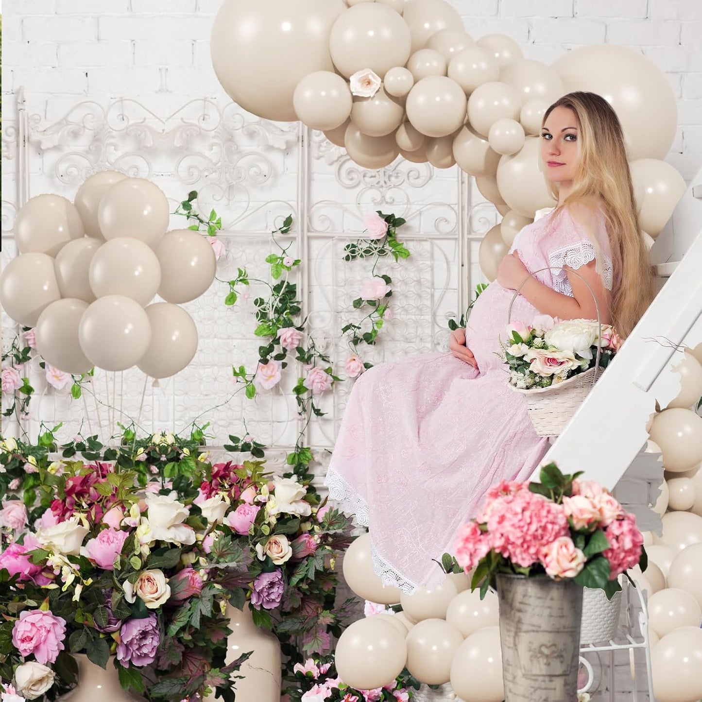 104pcs Sand White Balloons - 18/12/10/5 Inch Cream Beige Neutral Latex Balloons Garland Arch Different Sizes Pack for Boho Weddings, Baby Showers,Gender Reveals, Birthdays