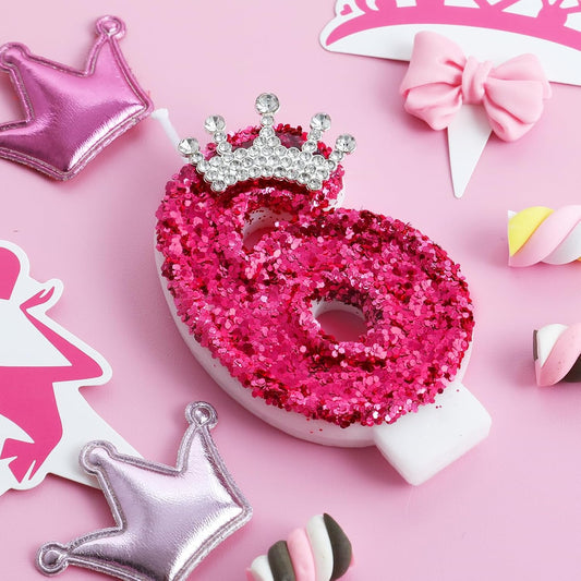 Hot Pink Birthday Candles Crown Number 6 Candle 6th Birthday Party Decorations Cake Topper Cupcake Decor for Anniversary Celebrations Supplies